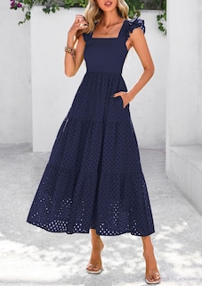 Foto 4 | Foto 4 | Vestido Largo Prettygarden Para Mujer Con Cuello Cuadrado Y Ojales, Azul Marino - Venta Internacional.