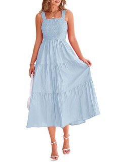 Foto 1 | Foto 1 | Vestido Prettygarden Para Mujer, Midi, Fruncido, De Verano, Azul Claro - Venta Internacional.