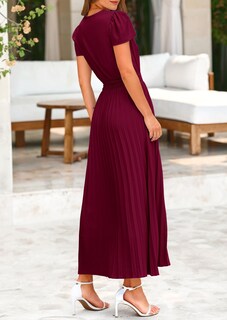 Foto 2 | Foto 2 | Vestido Largo Prettygarden Para Mujer, Cuello En V, Cuello En V, Volantes, Color Vino Oscuro - Venta Internacional.