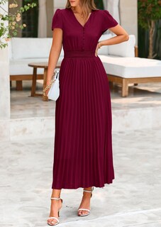 Foto 3 | Foto 3 | Vestido Largo Prettygarden Para Mujer, Cuello En V, Cuello En V, Volantes, Color Vino Oscuro - Venta Internacional.