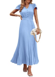 Foto 1 | Foto 1 | Vestido Largo Prettygarden Verano 2025 Con Cuello En V Y Manga Corta Con Volantes - Venta Internacional.