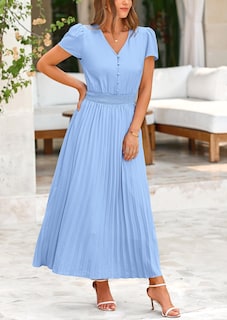 Foto 5 | Foto 5 | Vestido Largo Prettygarden Verano 2025 Con Cuello En V Y Manga Corta Con Volantes - Venta Internacional.