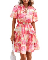 Vestido Btfbm Para Mujer, Estampado Floral, Cuello En V, Manga Corta, Volantes - Venta Internacional.