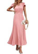 Vestido Largo Prettygarden Para Mujer, Cuello En V, Cuello En V, Volantes, Rosa - Venta Internacional.