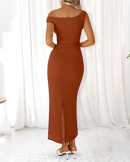 Foto 3 | Foto 3 | Vestido Largo Btfbm De Verano Con Un Solo Hombro Y Abertura Fruncida De Malla Para Mujer - Venta Internacional.