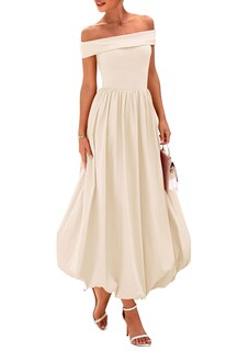 Foto 1 | Foto 1 | Vestido Prettygarden Para Mujer, De Verano, Con Hombros Descubiertos, Línea A, Beige - Venta Internacional.