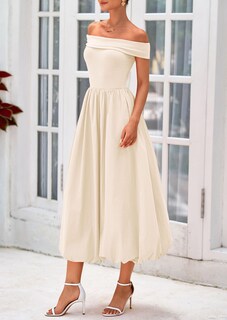 Foto 7 | Foto 7 | Vestido Prettygarden Para Mujer, De Verano, Con Hombros Descubiertos, Línea A, Beige - Venta Internacional.