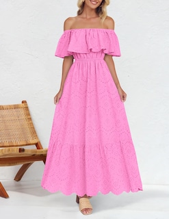 Foto 4 | Foto 4 | Vestido Zesica 2025 Para Verano, Con Hombros Descubiertos, Bordado Con Volantes, Rosa - Venta Internacional.