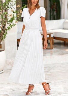 Foto 4 | Foto 4 | Vestido Largo Prettygarden Para Mujer, Cuello En V, Cuello En V, Volantes, Blanco - Venta Internacional.