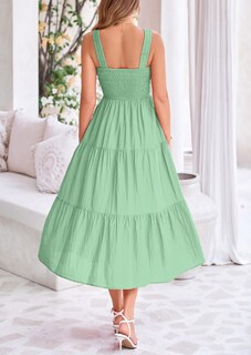 Foto 2 | Foto 2 | Vestido Midi Prettygarden Para Mujer Con Volantes Fruncidos En Forma De A, Verde - Venta Internacional.