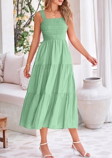 Foto 4 | Foto 4 | Vestido Midi Prettygarden Para Mujer Con Volantes Fruncidos En Forma De A, Verde - Venta Internacional.