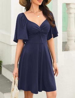 Foto 6 | Foto 6 | Vestido Amoretu Summer Con Cuello Cuadrado, Corte Bajo, Línea A, Azul Marino - Venta Internacional.