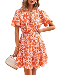 Foto 1 | Foto 1 | Vestido Btfbm Para Mujer, Estampado Floral, Cuello En V, Manga Corta, Volantes - Venta Internacional.