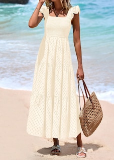 Foto 7 | Foto 7 | Vestido Largo Prettygarden Para Mujer Con Cuello Cuadrado Y Ojales, Color Beige, Xxl - Venta Internacional.
