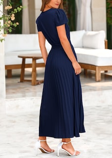 Foto 2 | Foto 2 | Vestido Largo Prettygarden Verano 2025 Con Cuello En V Y Volantes, Azul Marino - Venta Internacional.