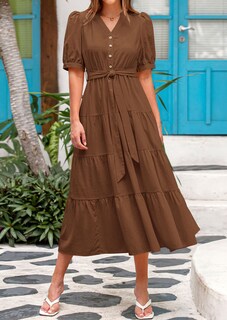 Foto 3 | Foto 3 | Vestido Midi Prettygarden Para Mujer, Verano 2025, Cuello En V Con Bolsillos - Venta Internacional.