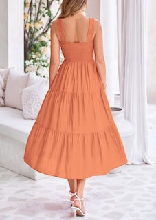 Foto 2 | Foto 2 | Vestido Prettygarden Para Mujer, Midi, Fruncido, De Verano, Marrón Y Naranja - Venta Internacional.