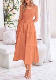 Foto 3 | Foto 3 | Vestido Prettygarden Para Mujer, Midi, Fruncido, De Verano, Marrón Y Naranja - Venta Internacional.