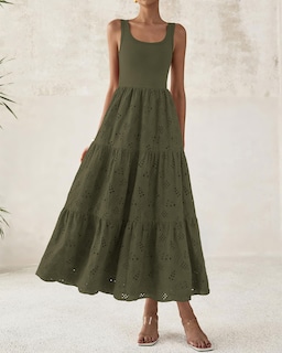 Foto 7 | Foto 7 | Vestido Btfbm Para Mujer Con Ojales De Verano, Midi, Verde Militar, Talla M - Venta Internacional.