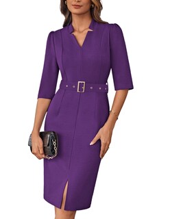 Foto 1 | Foto 1 | Vestido De Trabajo Grace Karin Bodycon Xxl Con Cuello En V Y Manga 3/4, Morado - Venta Internacional.
