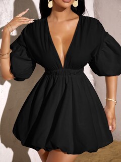 Foto 4 | Foto 4 | Vestido Wdirara Cuello V Manga Abullonada Negro para Mujer - Venta Internacional
