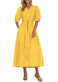 Foto 1 | Foto 1 | Vestido Midi Prettygarden Para Mujer, Verano 2025, Cuello En V Con Bolsillos - Venta Internacional.