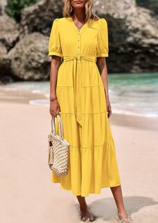 Foto 3 | Foto 3 | Vestido Midi Prettygarden Para Mujer, Verano 2025, Cuello En V Con Bolsillos - Venta Internacional.