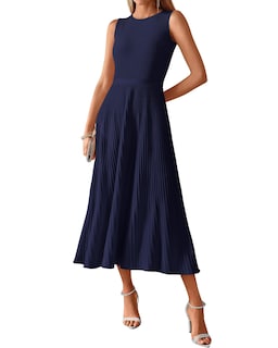 Foto 1 | Foto 1 | Vestido Btfbm Para Mujer, Midi, Ajustado A La Cintura, Punto Acanalado, Sin Mangas, Azul Marino - Venta Internacional.
