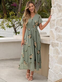 Foto 2 | Foto 2 | Vestido Largo Anrabess Con Estampado Floral, Cuello En V, Manga Corta, Gasa - Venta Internacional.