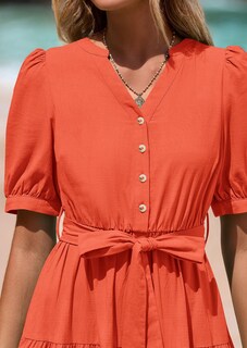Foto 5 | Foto 5 | Vestido Midi Prettygarden Para Mujer, Verano 2025, Cuello En V, Naranja - Venta Internacional.