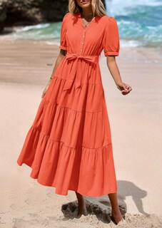 Foto 7 | Foto 7 | Vestido Midi Prettygarden Para Mujer, Verano 2025, Cuello En V, Naranja - Venta Internacional.