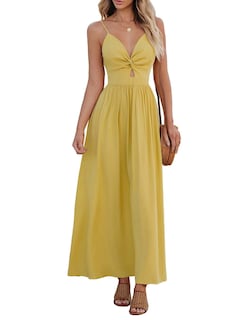 Foto 1 | Foto 1 | Vestido Largo Cupshe Con Cuello En V Torcido Sin Mangas Y Recorte Amarillo - Venta Internacional.