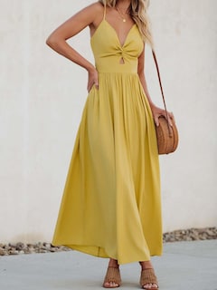 Foto 3 | Foto 3 | Vestido Largo Cupshe Con Cuello En V Torcido Sin Mangas Y Recorte Amarillo - Venta Internacional.