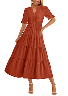 Foto 1 | Foto 1 | Vestido Midi Prettygarden Para Mujer, Casual, Verano 2025, Rojo Ladrillo - Venta Internacional.