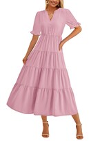 Vestido Midi Prettygarden Para Mujer, Casual, Verano 2025, Rosa - Venta Internacional.