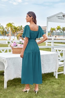 Foto 6 | Foto 6 | Vestido Grace Karin Casual De Manga Corta A Media Pierna Azul Pavo Real Para Mujer - Venta Internacional.