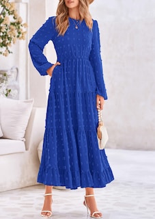 Foto 4 | Foto 4 | Vestido Largo Prettygarden Elegante Para Mujer, Azul Con Puntos Suizos, Xxl - Venta Internacional.
