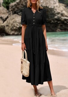 Foto 3 | Foto 3 | Vestido Midi Prettygarden 2025 Con Cuello En V Y Manga Corta Con Bolsillos - Venta Internacional.