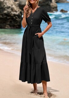 Foto 4 | Foto 4 | Vestido Midi Prettygarden 2025 Con Cuello En V Y Manga Corta Con Bolsillos - Venta Internacional.