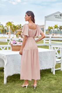 Foto 6 | Foto 6 | Vestido Grace Karin De Verano Con Cuello Cuadrado Y Manga Con Volantes Rosa Xxl - Venta Internacional.