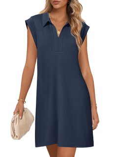 Foto 1 | Foto 1 | Vestido Merokeety 2025 De Verano De Manga Corta Con Cuello En V Azul Marino Para Mujer - Venta Internacional.