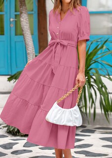 Foto 5 | Foto 5 | Vestido Midi Prettygarden Para Mujer, Verano 2025, Cuello En V, Con Volantes - Venta Internacional.