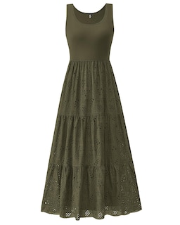 Foto 1 | Foto 1 | Vestido Midi Btfbm Para Mujer, Verano, Con Ojales, Sin Mangas, Verde Militar - Venta Internacional.
