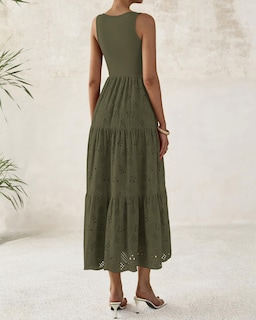 Foto 4 | Foto 4 | Vestido Midi Btfbm Para Mujer, Verano, Con Ojales, Sin Mangas, Verde Militar - Venta Internacional.