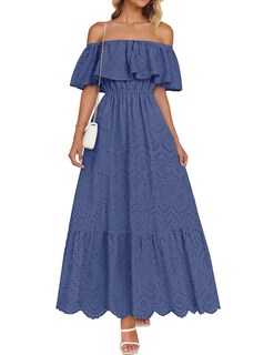 Foto 1 | Foto 1 | Vestido Zesica Para Mujer, De Verano, Con Hombros Descubiertos, Bordado Con Volantes, Azul - Venta Internacional.
