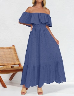 Foto 2 | Foto 2 | Vestido Zesica Para Mujer, De Verano, Con Hombros Descubiertos, Bordado Con Volantes, Azul - Venta Internacional.