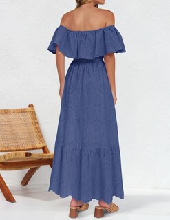 Foto 3 | Foto 3 | Vestido Zesica Para Mujer, De Verano, Con Hombros Descubiertos, Bordado Con Volantes, Azul - Venta Internacional.