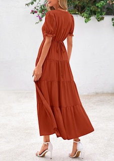 Foto 2 | Foto 2 | Vestido Midi Prettygarden Para Mujer, Casual, Verano 2025, Rojo Ladrillo - Venta Internacional.