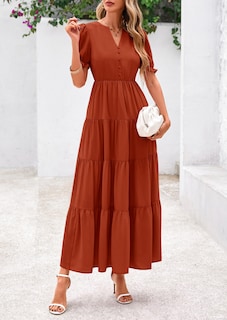 Foto 3 | Foto 3 | Vestido Midi Prettygarden Para Mujer, Casual, Verano 2025, Rojo Ladrillo - Venta Internacional.