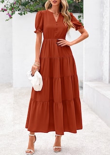 Foto 6 | Foto 6 | Vestido Midi Prettygarden Para Mujer, Casual, Verano 2025, Rojo Ladrillo - Venta Internacional.
